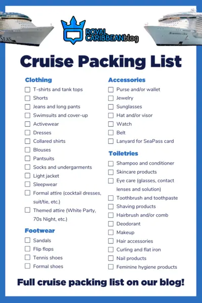 115 item Ultimate Cruise Packing List (Printable PDF) | Royal Caribbean ...